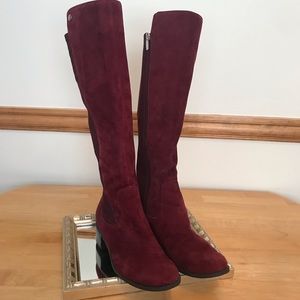 Marc Fisher Suede Tall Heeled Boots Burgundy Size 7M